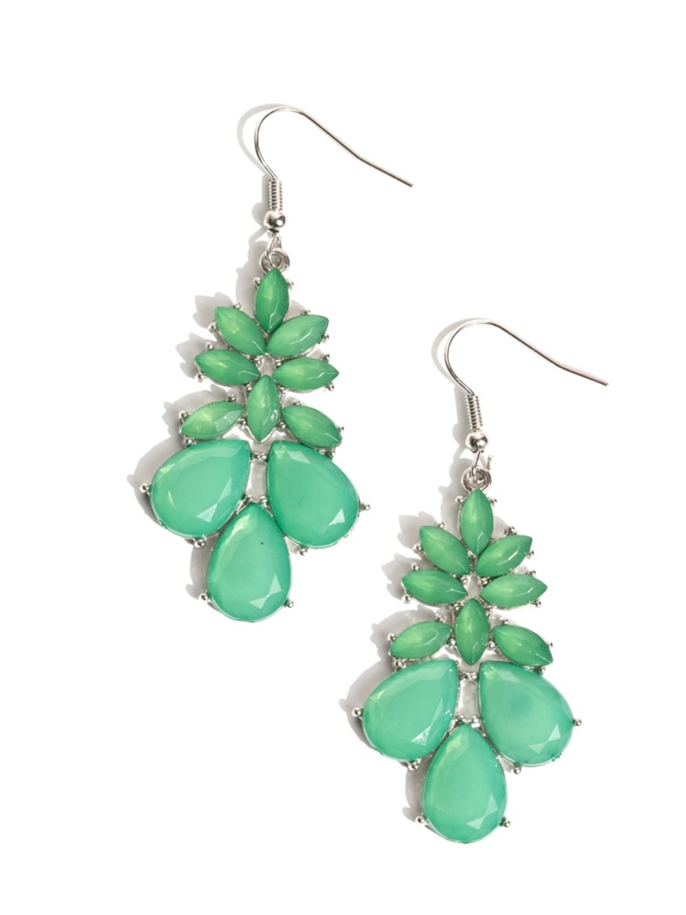 Green Teardrop Cluster Dangle Earrings - Women Jewelry